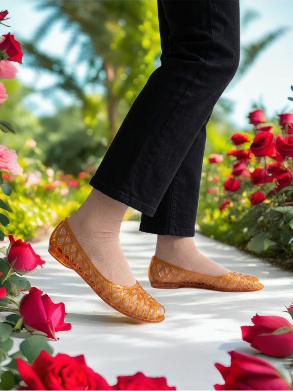 Women’s Amber Jelly Flat Shoes - Transparent Orange Style